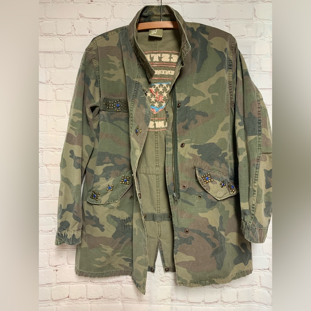 Western Denim Bank Camo Embroidered Distressed Jacket Size M - Picture 4 of 9